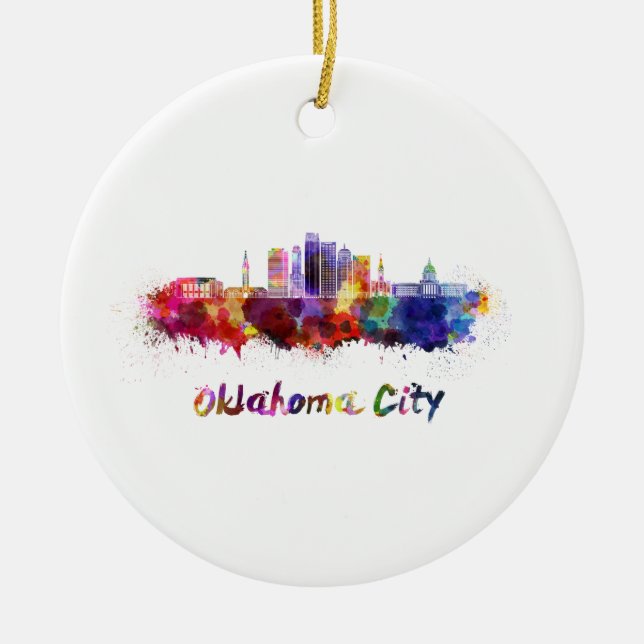 Ornement En Céramique Oklahoma Ville V2 skyline in watercolor (Devant)