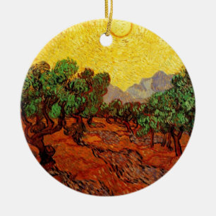 Ornement En Céramique Olive Trees with Yellow Sky and Sun