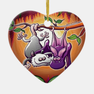 Ornement En Céramique Opossum et batte dans l'amour