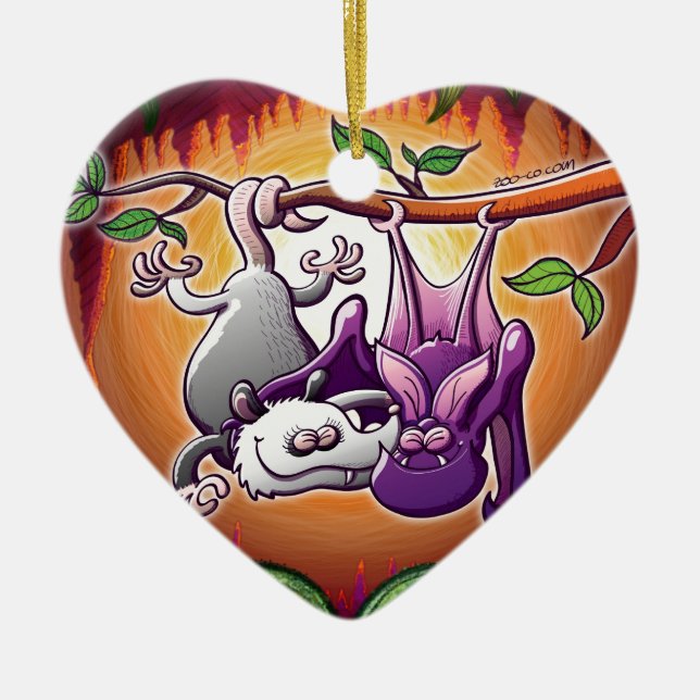 Ornement En Céramique Opossum et batte dans l'amour (Devant)