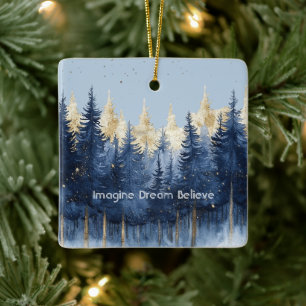 Ornement En Céramique Or Bleu Arbres Imaginez Rêve Croyez