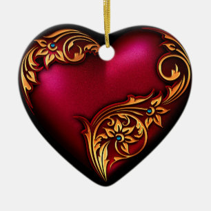 Ornement En Céramique Or rouge de stroll de coeur