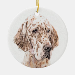 Ornement En Céramique Orange Belton Painting Dog Art