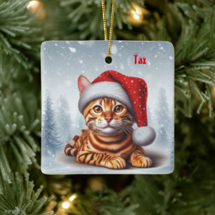 Ornement En Céramique Orange Bengale Chat de Noël
