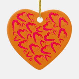Ornement en céramique orange Coeurs rouges