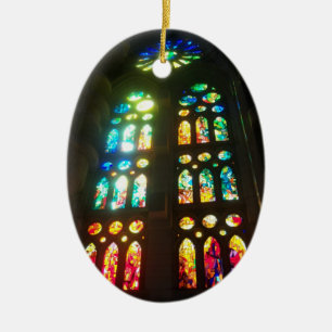 Ornement En Céramique Orange et GlassOval souillé par bleu