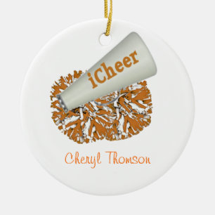 Ornement En Céramique Orange et Pom-pom girl blanc