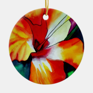 Ornement En Céramique Orange Hibiscus fleurs tropicales aquarelle art