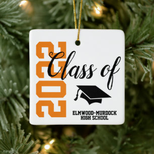Ornement En Céramique Orange Personalized High School Graduation