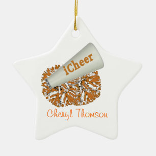 Ornement En Céramique Orange & Pom-pom girl blanc