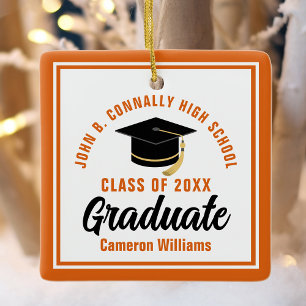 Ornement En Céramique Orange White Graduate 2023 Noël personnalisé