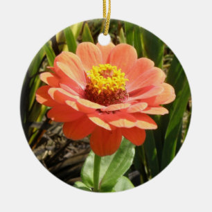 Ornement En Céramique Orange Zinnia Fleur Personnalisée Anniversaire