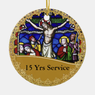 Ornement En Céramique Ordination du prêtre 15e anniversaire Vitrail