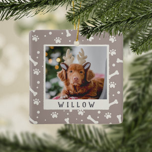 Ornement En Céramique Os de Chien de Vacances & Pawprint Personnalisé An