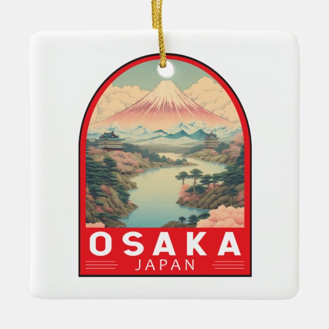 Ornement En Céramique Osaka Japon Mont Fuji Emblème d'art de voyage (Devant)