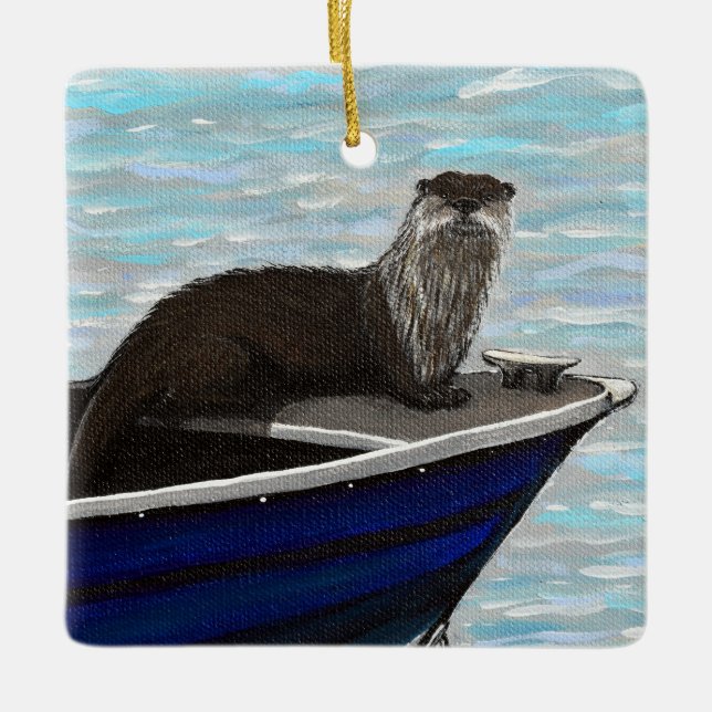 Ornement En Céramique Otter dans une peinture de bateau (Devant)