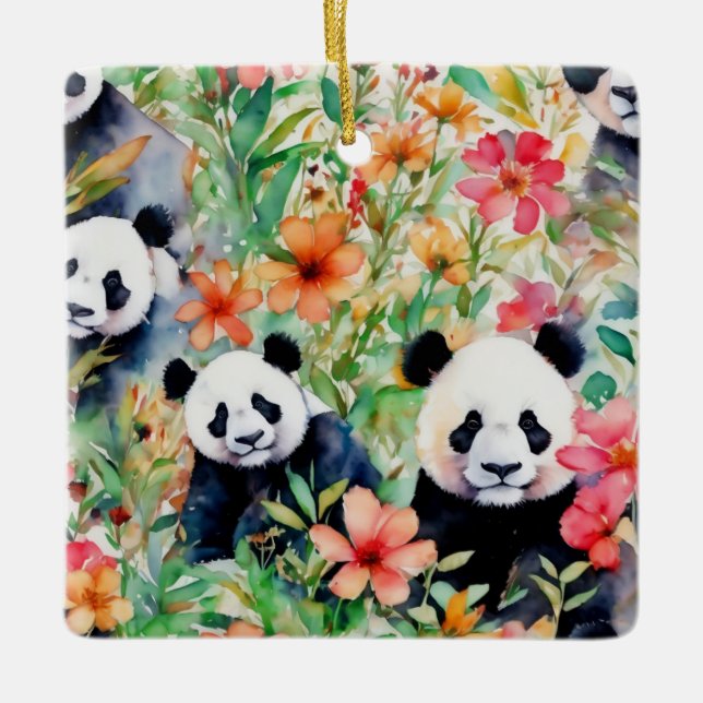 Ornement En Céramique Ours de panda aquarelle (Devant)