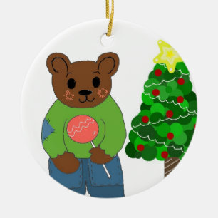 Ornement En Céramique Ours en peluche avec arbre de Noël