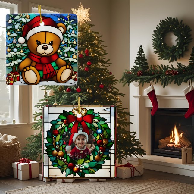 Ornement En Céramique Ours en peluche de Noël Faux Verre tendu (Créateur téléchargé)