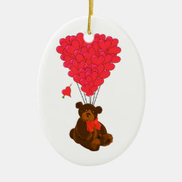 Ornement En Céramique Ours en peluche et ballons cardiaques