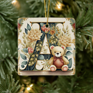 Ornement En Céramique Ours en peluche floral lettre A