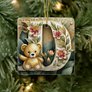 Ornement En Céramique Ours en peluche floral lettre D