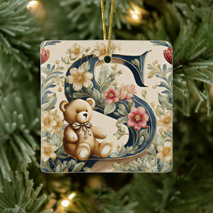 Ornement En Céramique Ours en peluche floral lettre S