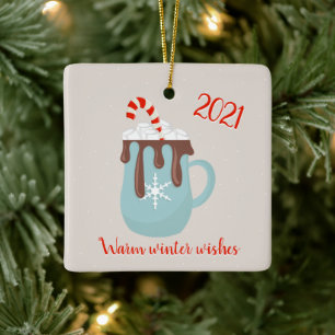Ornement En Céramique Ours polaire et cacao chaud Noël en céramique