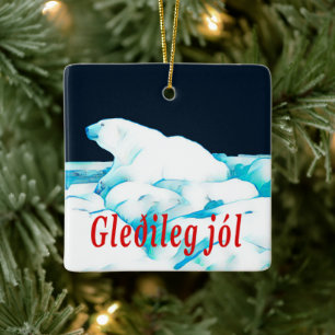 Ornement En Céramique Ours Polaire Sur Glace - Gleðileg Jól