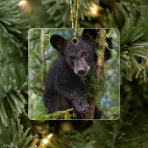 Ornement En Céramique Ourson noir jouant dans les arbres