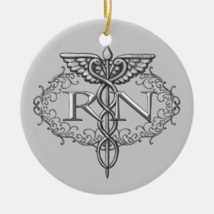 Ornement En Céramique Oval Silver Caduceus RN Nurse