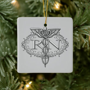 Ornement En Céramique Oval Silver Caduceus RN Nurse Ornament