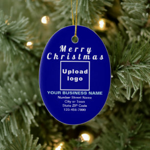 Ornement en céramique ovale bleu Noël d'affaires