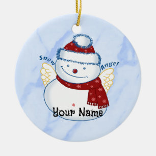 Ornement en céramique ovale Snowman Angel