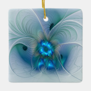 Ornement En Céramique Ovation debout, fractale abstraite bleu turquoise