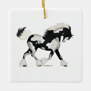 Ornement En Céramique Overo Gypsy Vanner Cheval Pony Charme équestre