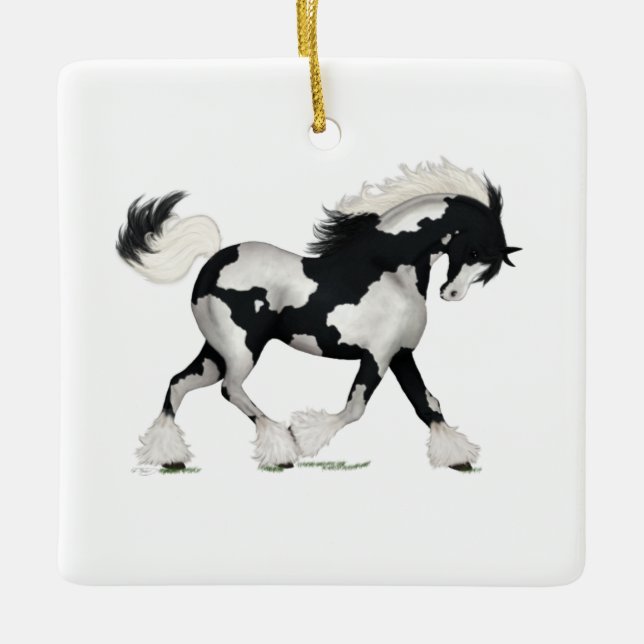 Ornement En Céramique Overo Gypsy Vanner Cheval Pony Charme équestre (Devant)