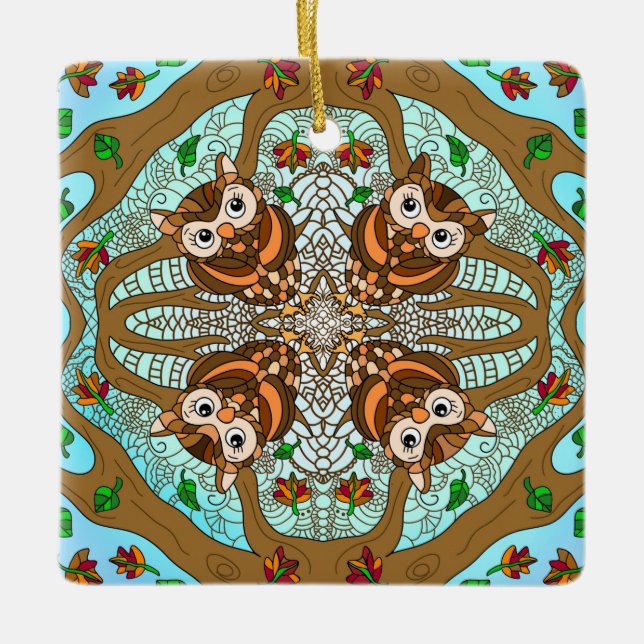 Ornement En Céramique Owl Mandala (Devant)