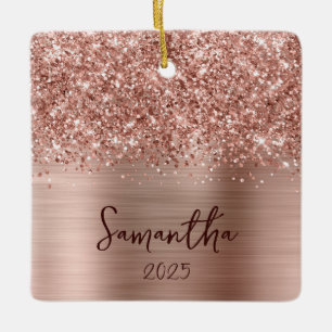 Ornement En Céramique Pailleté Rose Gold Glam Nom Photo