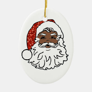 Ornement En Céramique paillettes noir santa claus