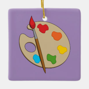 Ornement En Céramique Palette Artiste avec pinceau