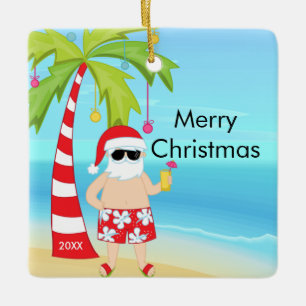 Ornement En Céramique Palm Tree Relaxant Père Noël Tropical Christmas