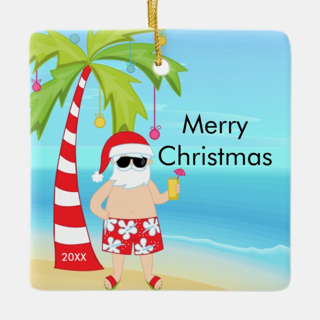 Ornement En Céramique Palm Tree Relaxant Père Noël Tropical Christmas (Devant)