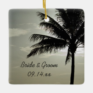 Ornement En Céramique Palm Tree Silhouette Beach Carré de mariage