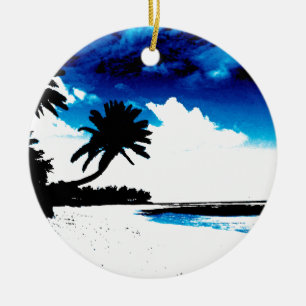 Ornement En Céramique Palmier blanc noir bleu Silhouette