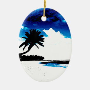 Ornement En Céramique Palmier blanc noir bleu Silhouette