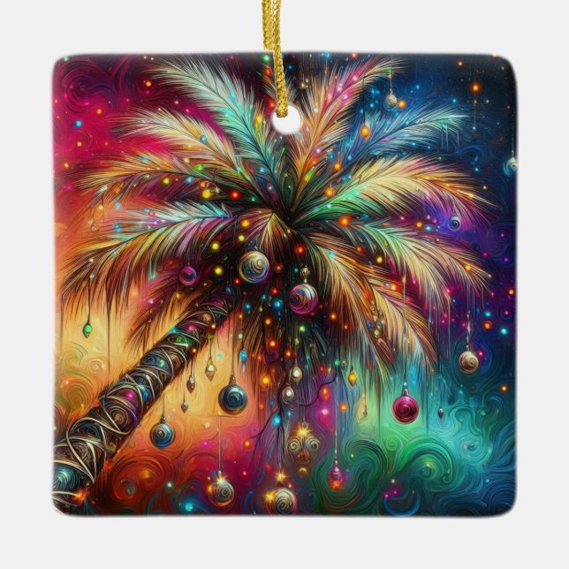 Ornement En Céramique Palmier de Noël Whimsical Tropical Beach Vivid (Devant)