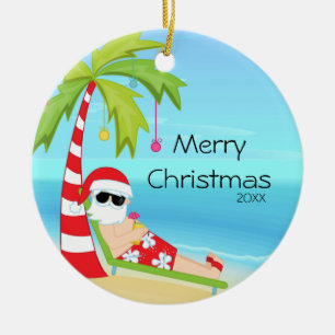 Ornement En Céramique Palmier détendant Noël tropical de Père Noël