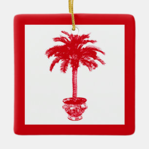 Ornement En Céramique Palmier pointu - rouge et blanc foncé