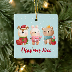 Ornement En Céramique Pals de Noël - Rennes, Ours et Lapin
